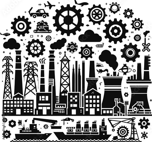 Vector silhouette set of city buildings and urban skyline illustration