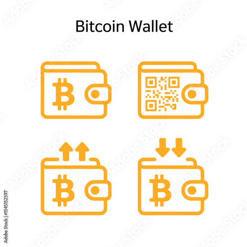 Minimal bitcoin wallet icon pack with QR code and arrows