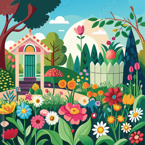 house and flowers