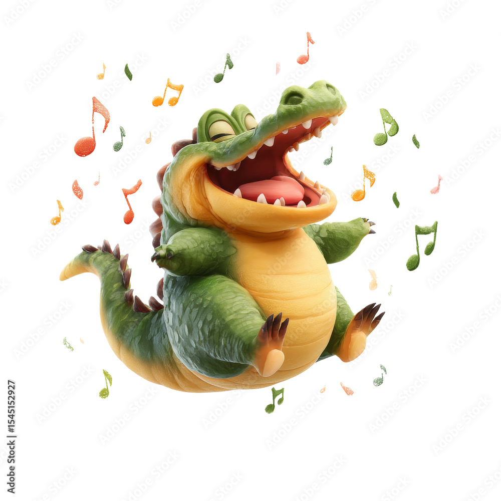 Fototapeta premium Joyful crocodile singing and dancing in a colorful environment animated character fun concept for kids