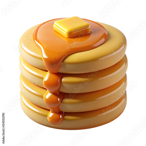 Stack of pancakes with syrup and butter isolated on transparent background