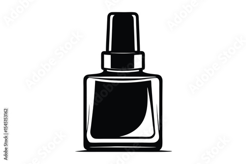 Black Silhouette of Nail Polish Bottle with Application Brush and Square Design Body