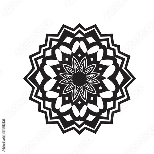 Elegant black and white geometric mandala illustration design for decoration and creative projects