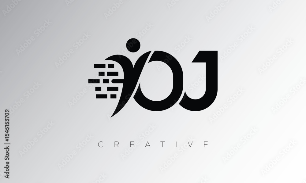 Fototapeta premium OJ Creative Digital Monogram Logo – Futuristic Letter mark Design Featuring Human Shape, Pixel Motion & Minimal Tech Style for Innovative Branding Identity