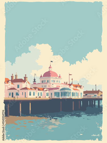 Brighton, United Kingdom - Royal Pavilion, Brighton Pier, The Lanes in pavilion pink, pier blue, lane tan, and cream