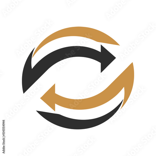 Abstract Circular Logo Design with Intertwined Gold and Black Arrows on White Background