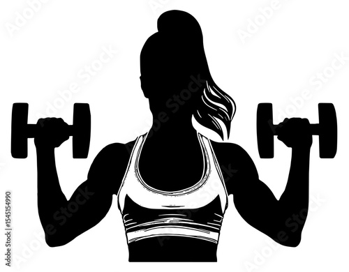 Silhouette of a woman lifting weights, isolated 