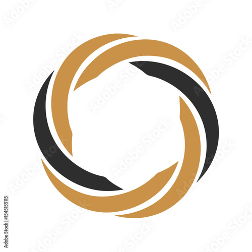 Abstract Gold and Black Swirling Circular Logo Design Element on White Background circle