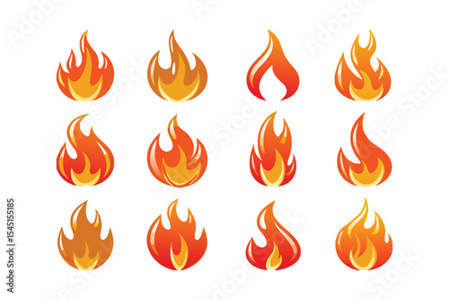 Dynamic Orange Flame Icons Vector Set for Heat Effects and Creative Design Projects