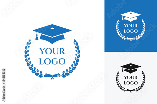 Graduation Cap and Laurel Wreath Logo Template