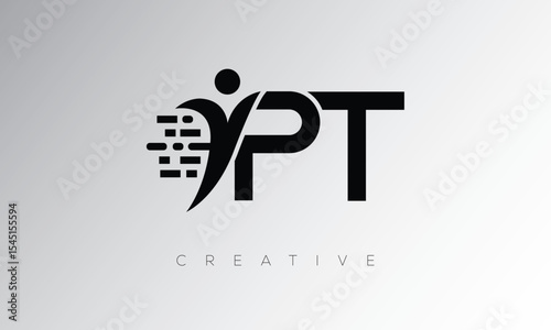 PT Creative Digital Monogram Logo – Futuristic Letter mark Design Featuring Human Shape, Pixel Motion & Minimal Tech Style for Innovative Branding Identity