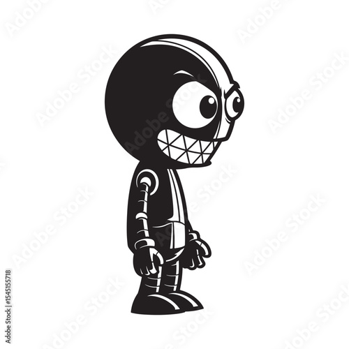 Angry Black Robot Character Cartoon Illustration Side View