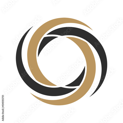 Abstract Swirling Circular Logo Design in Gold and Black on White Background vector