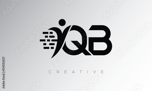 QB Creative Digital Monogram Logo – Futuristic Letter mark Design Featuring Human Shape, Pixel Motion & Minimal Tech Style for Innovative Branding Identity
