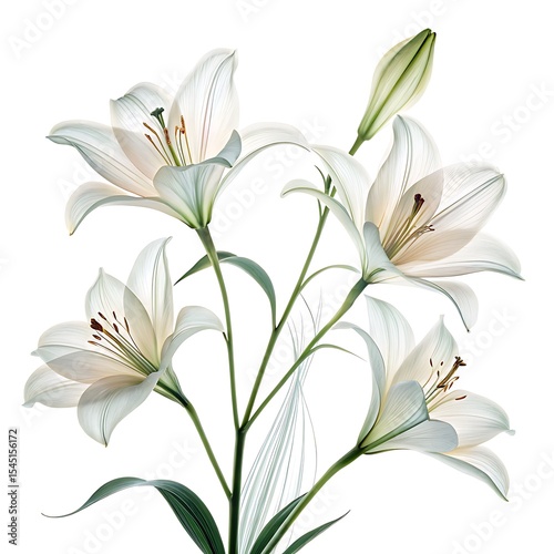 Elegant white lilies bouquet isolated on white background