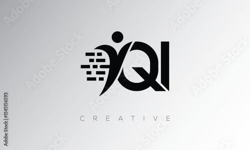 QI Creative Digital Monogram Logo – Futuristic Letter mark Design Featuring Human Shape, Pixel Motion & Minimal Tech Style for Innovative Branding Identity