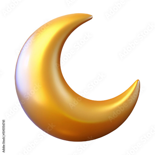 Golden crescent moon 3d render isolated on transparent background