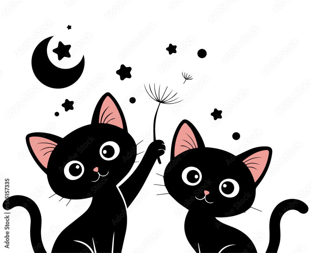 Obraz premium Funny Black Cat Clipart