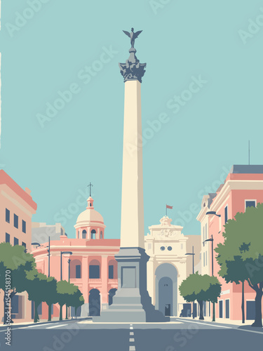 Buenos Aires, Argentina - Obelisco, Casa Rosada, Teatro Colón in obelisk grey, house pink, theater cream, and street blue