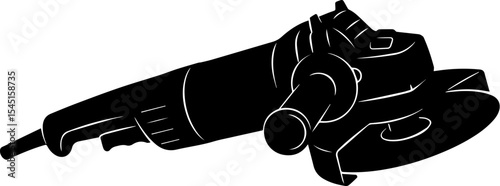 Flat Black Silhouette illustration of an angle grinder, Construction Tools, isolated on white background