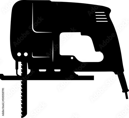 Black Silhouette of a Jigsaw, Construction Tools, Electric Power Tool