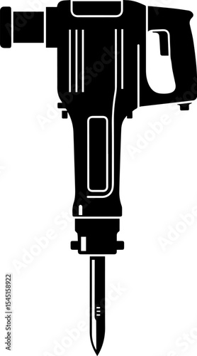 Flat Black Silhouette illustration of a powerful demolition jackhammer tool