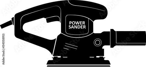 Flat Black Silhouette illustration of a power sander, Construction Tools, isolated on white background