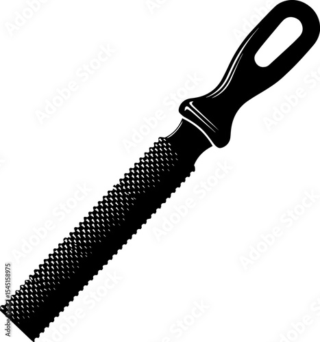 Flat Black Silhouette illustration of a rasp file, Construction Tools, isolated on white background