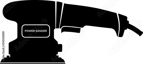 Flat Black Silhouette illustration of a power sander, Construction Tools, isolated on white background