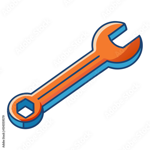 An orange and blue wrench with a smooth color transition, depicted on a white background