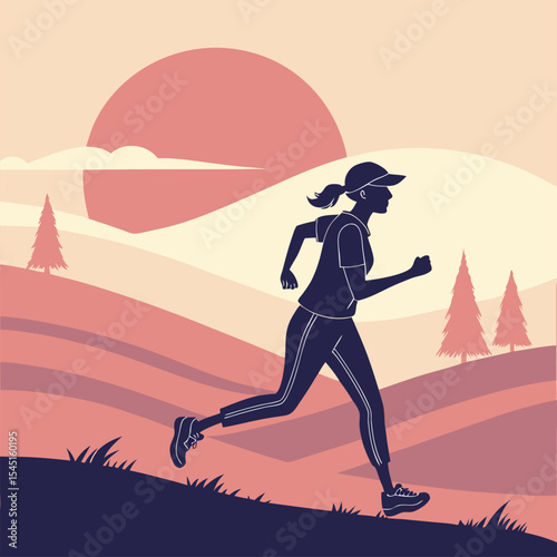 Jogging in the desert vector art illustration