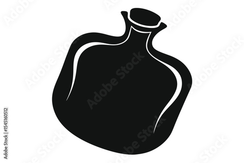 Black Silhouette of a Curved, Necked Bottle or Container with StopperLike Top
