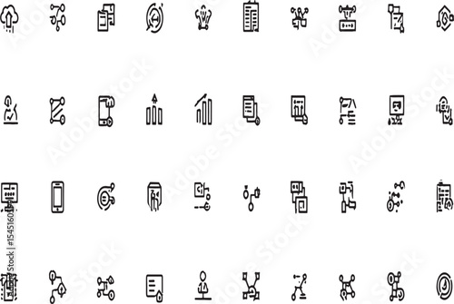 Collection of 48 Minimalist Line Icons Business, Technology, and Data