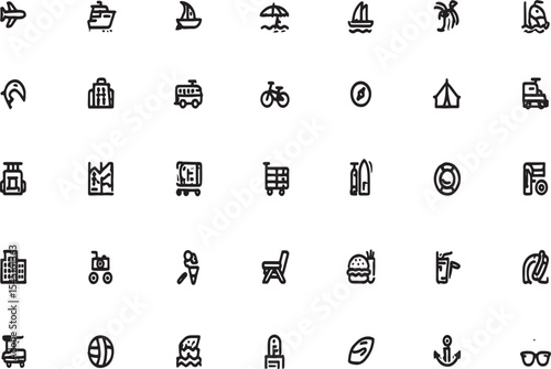 Travel, Transportation, and Vacation Icon Set 48 Vector EPS Icons