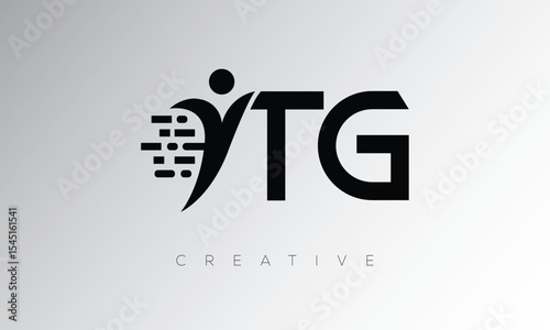 TG Creative Digital Monogram Logo – Futuristic Letter mark Design Featuring Human Shape, Pixel Motion & Minimal Tech Style for Innovative Branding Identity