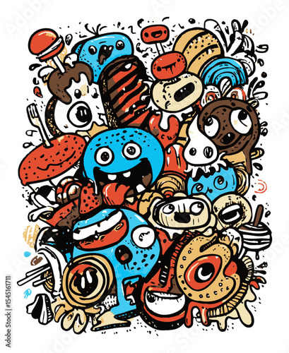 Colorful Doodle Collection Featuring Whimsical Characters and Fun Elements