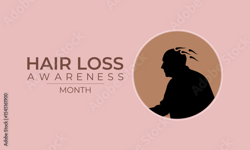 Hair Loss Awareness Month is observed in August every year. Blue comb with woman and men bald head. Banner poster, flyer and background design template.