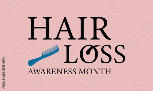 Hair Loss Awareness Month is observed in August every year. Blue comb with woman and men bald head. Banner poster, flyer and background design template.