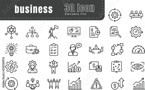 Professional Business Icons Set, Modern Line Icons for Corporate, Finance and Office