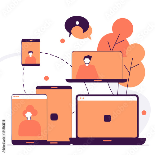 Dynamic Social Media Marketing & Internet Connection Illustration - Engaging Digital Communication Across Multiple Devices