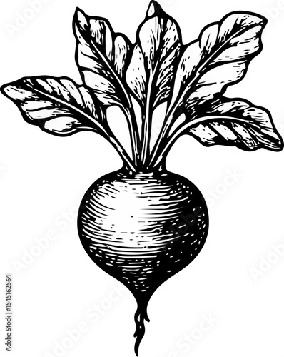  Vintage-style beetroot sketch with leaves, ideal for farm-to-table themes and vegetarian branding visuals