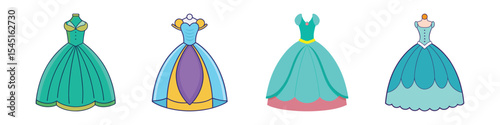 Ball Gown Flat Illustration in Simple Minimalist Style