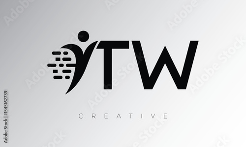 TW Creative Digital Monogram Logo – Futuristic Letter mark Design Featuring Human Shape, Pixel Motion & Minimal Tech Style for Innovative Branding Identity