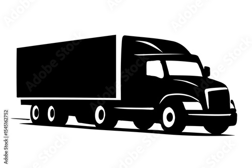 Truck with Trailer Icon Vector Single Side View Design of Freight Transport Vehicle