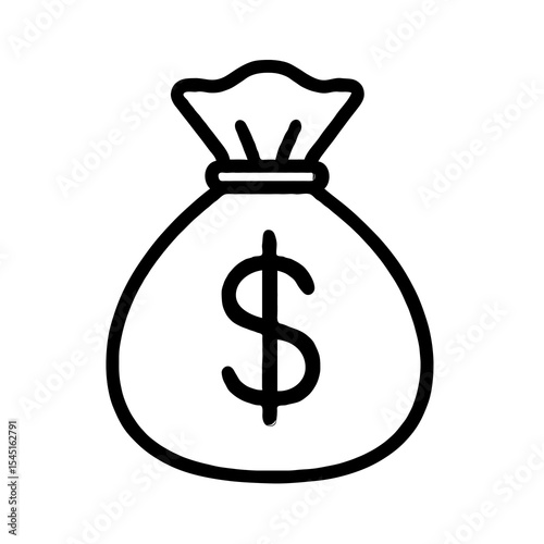 Money Bag with Dollar Symbol Icon Black and White Vector Illustration of Finance Symbol