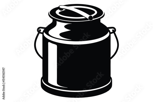 Black and White Graphic Illustration of Milk Can with Lid and Handles, Design