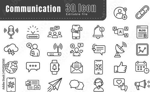 Conversation Icons Set, Communication and Chat Line Icons for Messaging and Social Interaction
