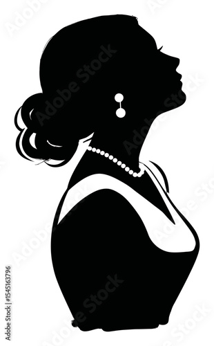 Elegant Silhouette of a Woman with Necklace and Earrings in Profile View