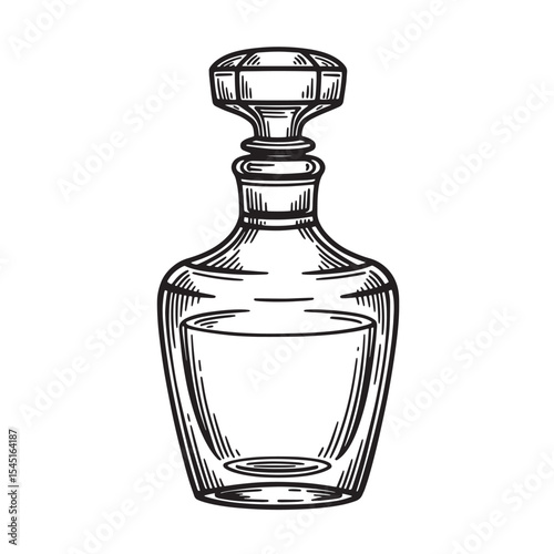 Elegant vintage art silhouette decanter illustration with liquid inside for alcohol beverage drink