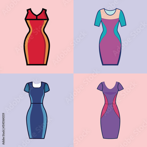 Body con Dress Flat Illustration in Simple Minimalist Style